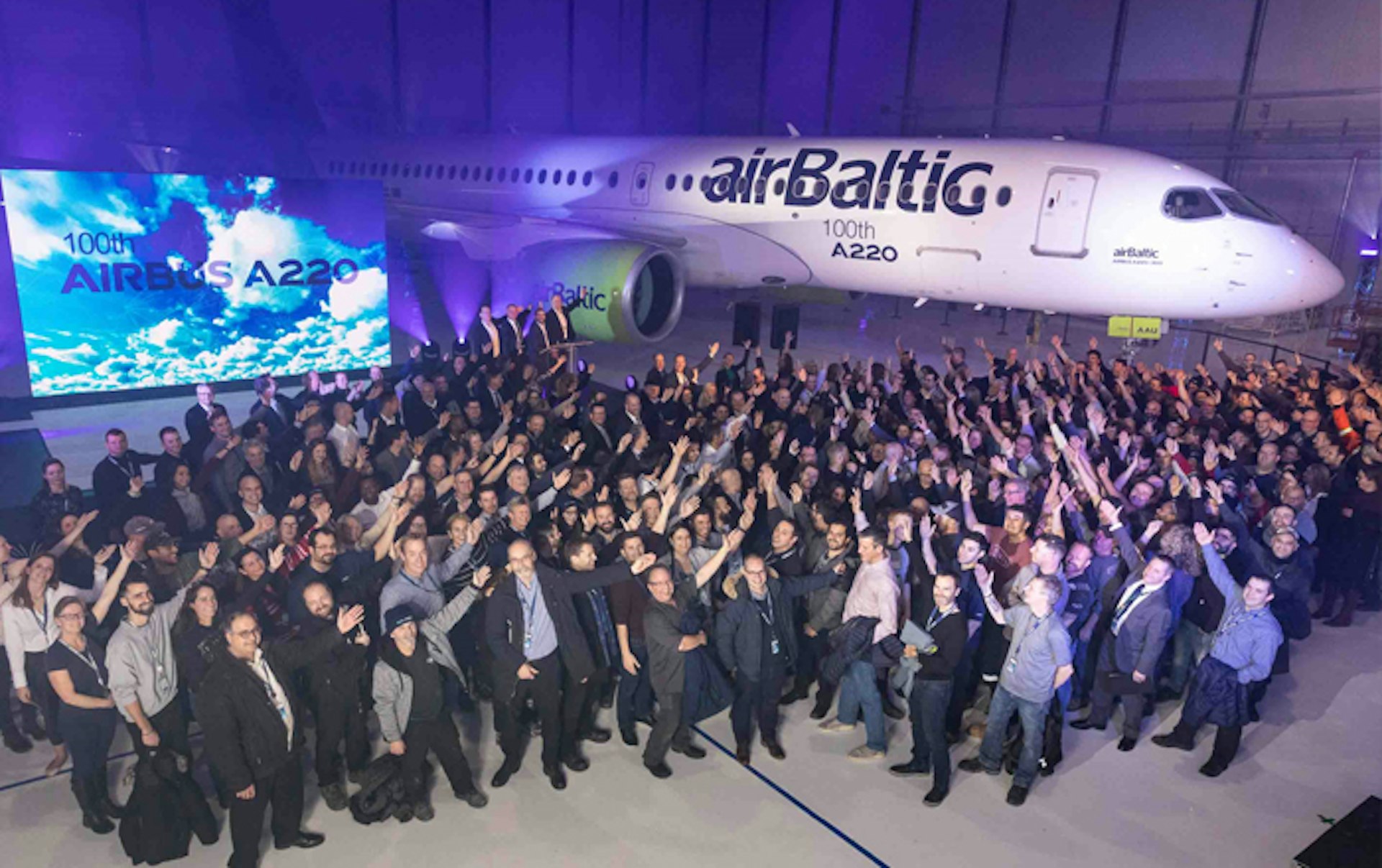 Airbus Celebrates The 100th A220 Aircraft Produced.